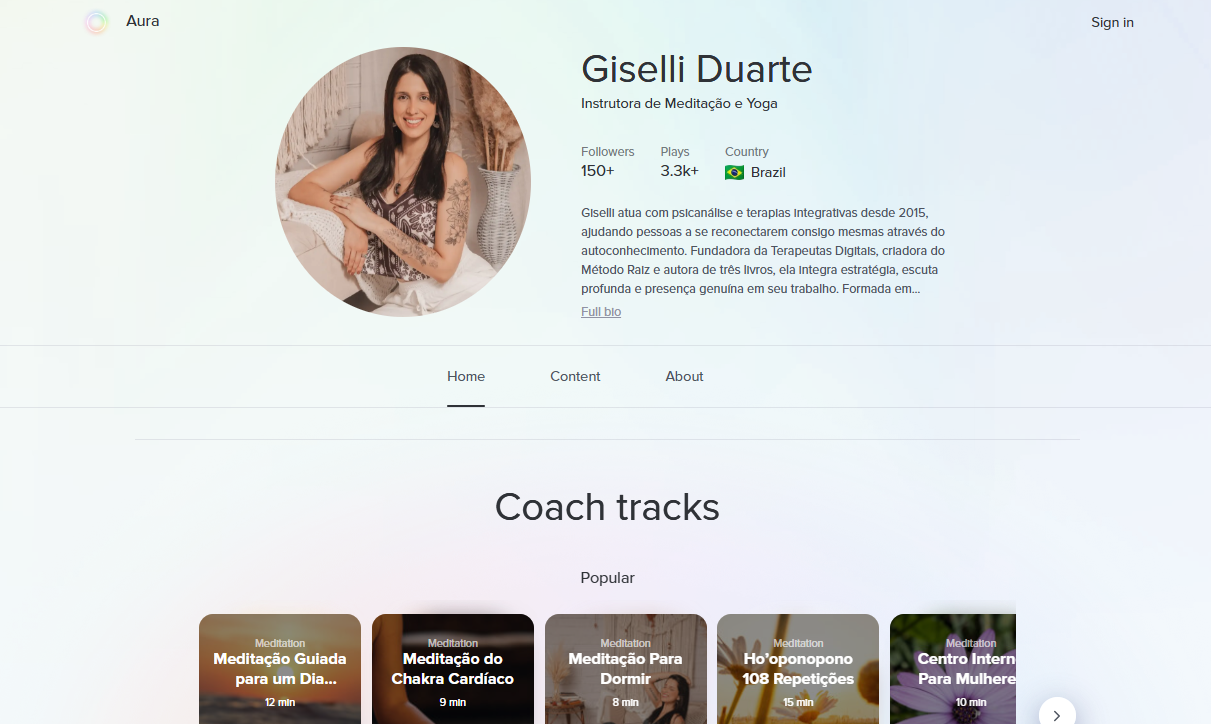 Perfil de Giselli Duarte na plataforma Aura Health