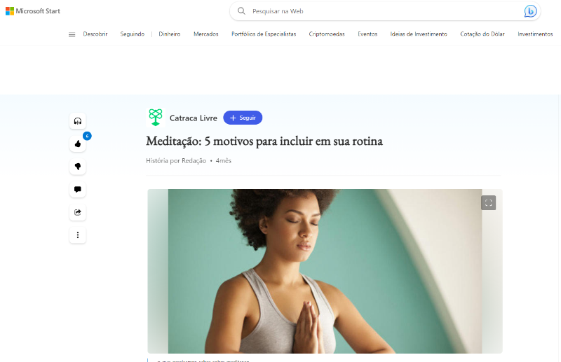 Publicação no Catraca Livre: Meditação, 5 motivos para incluir em sua rotina