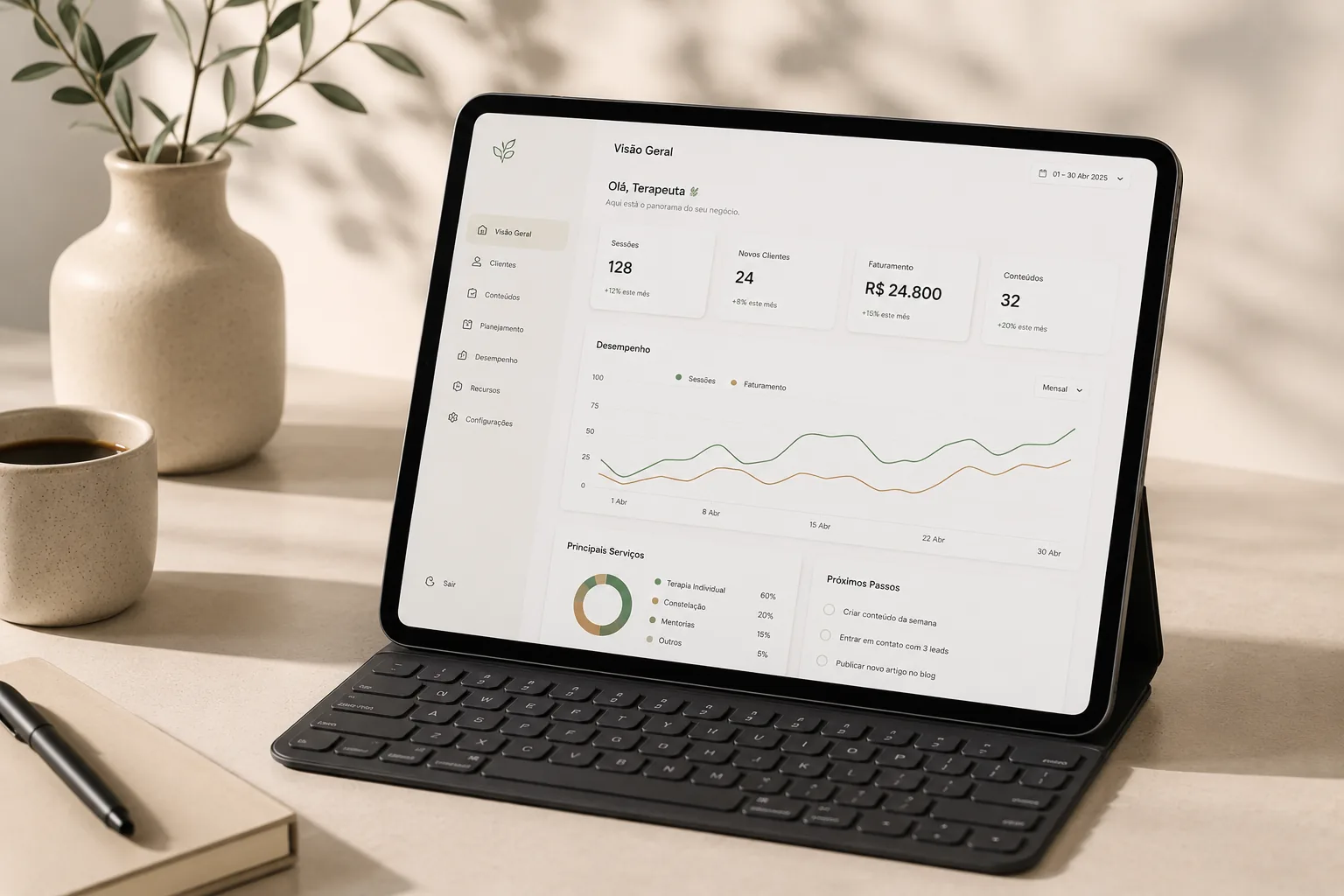 Tablet exibindo a interface da plataforma