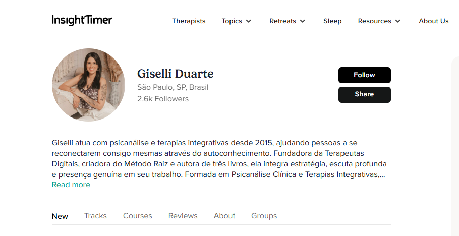Perfil de Giselli Duarte no Insight Timer